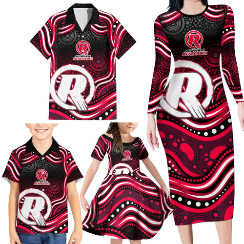 Melbourne Renegades Cricket Family Matching Long Sleeve Bodycon Dress and Hawaiian Shirt Australian Cricket Mascot - Modern Indigenous Style