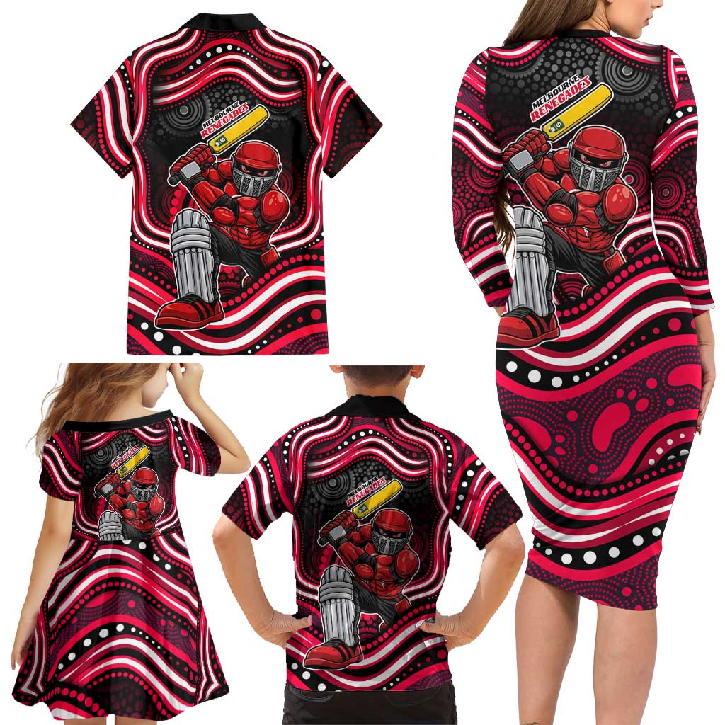 Melbourne Renegades Cricket Family Matching Long Sleeve Bodycon Dress and Hawaiian Shirt Australian Cricket Mascot - Modern Indigenous Style