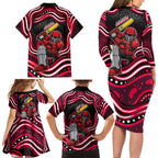 Melbourne Renegades Cricket Family Matching Long Sleeve Bodycon Dress and Hawaiian Shirt Australian Cricket Mascot - Modern Indigenous Style