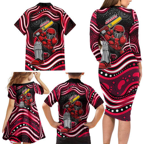 Melbourne Renegades Cricket Family Matching Long Sleeve Bodycon Dress and Hawaiian Shirt Australian Cricket Mascot - Modern Indigenous Style