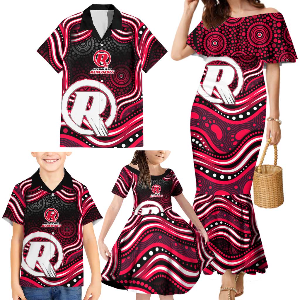 Melbourne Renegades Cricket Family Matching Mermaid Dress and Hawaiian Shirt Australian Cricket Mascot - Modern Indigenous Style