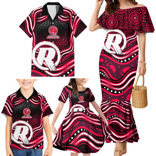 Melbourne Renegades Cricket Family Matching Mermaid Dress and Hawaiian Shirt Australian Cricket Mascot - Modern Indigenous Style
