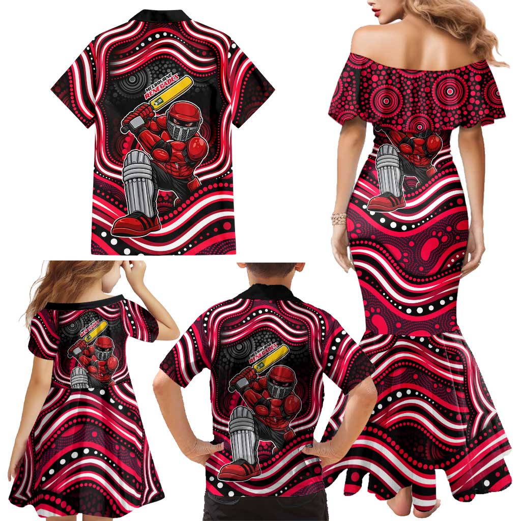 Melbourne Renegades Cricket Family Matching Mermaid Dress and Hawaiian Shirt Australian Cricket Mascot - Modern Indigenous Style
