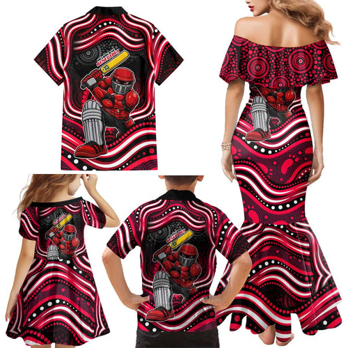 Melbourne Renegades Cricket Family Matching Mermaid Dress and Hawaiian Shirt Australian Cricket Mascot - Modern Indigenous Style