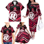 Melbourne Renegades Cricket Family Matching Off The Shoulder Long Sleeve Dress and Hawaiian Shirt Australian Cricket Mascot - Modern Indigenous Style