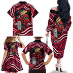 Melbourne Renegades Cricket Family Matching Off The Shoulder Long Sleeve Dress and Hawaiian Shirt Australian Cricket Mascot - Modern Indigenous Style
