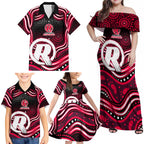 Melbourne Renegades Cricket Family Matching Off Shoulder Maxi Dress and Hawaiian Shirt Australian Cricket Mascot - Modern Indigenous Style