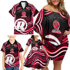 Melbourne Renegades Cricket Family Matching Off Shoulder Short Dress and Hawaiian Shirt Australian Cricket Mascot - Modern Indigenous Style