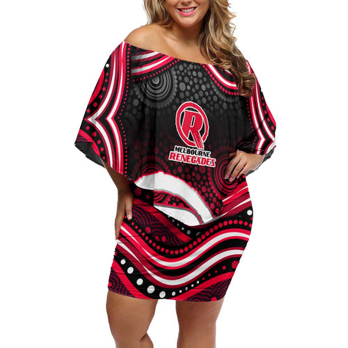 Melbourne Renegades Cricket Family Matching Off Shoulder Short Dress and Hawaiian Shirt Australian Cricket Mascot - Modern Indigenous Style