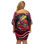 Melbourne Renegades Cricket Family Matching Off Shoulder Short Dress and Hawaiian Shirt Australian Cricket Mascot - Modern Indigenous Style