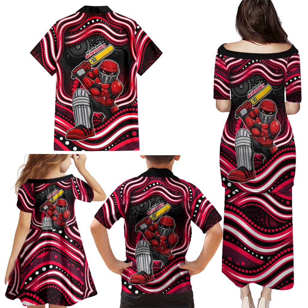 Melbourne Renegades Cricket Family Matching Puletasi and Hawaiian Shirt Australian Cricket Mascot - Modern Indigenous Style