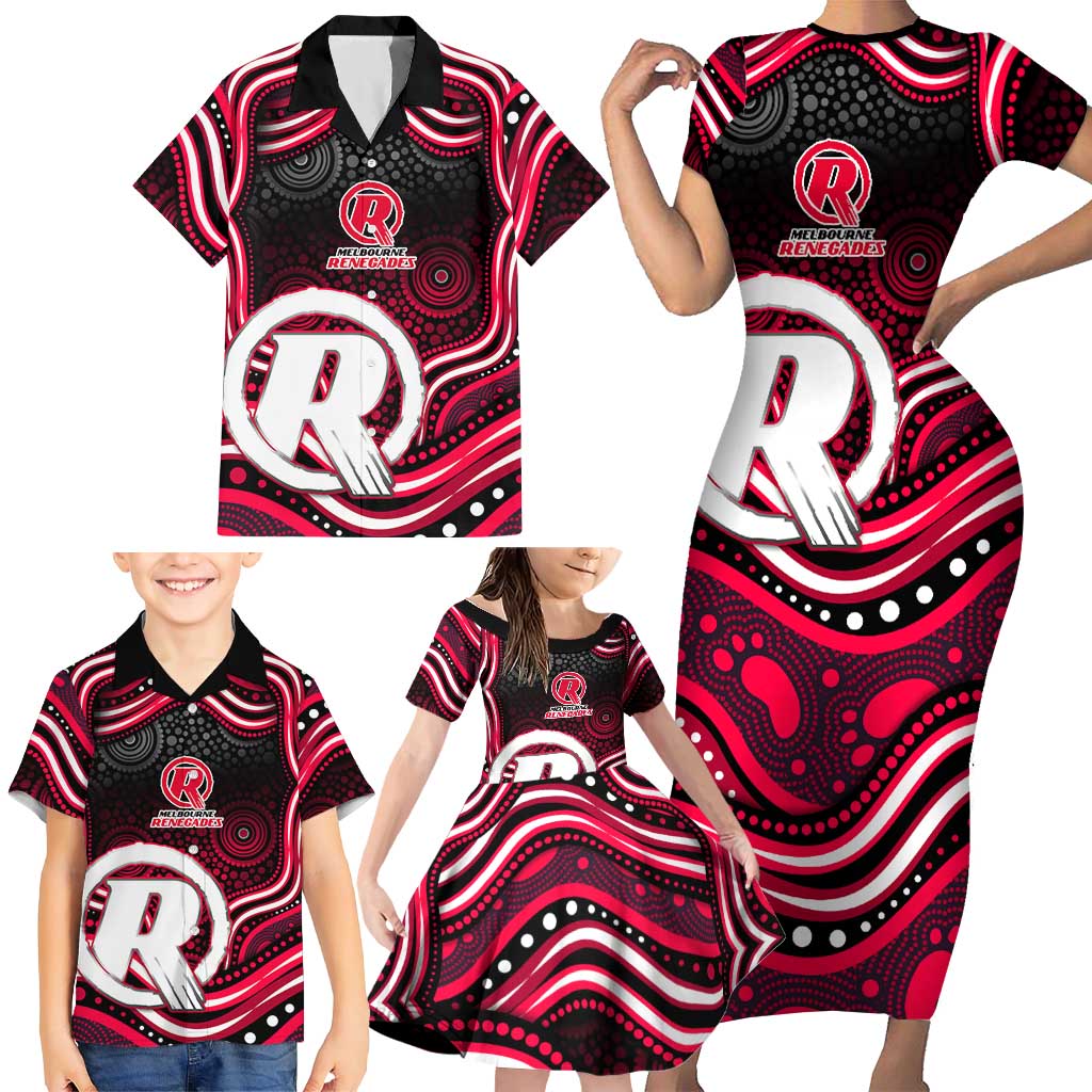 Melbourne Renegades Cricket Family Matching Short Sleeve Bodycon Dress and Hawaiian Shirt Australian Cricket Mascot - Modern Indigenous Style
