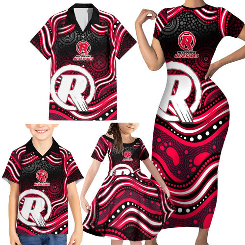 Melbourne Renegades Cricket Family Matching Short Sleeve Bodycon Dress and Hawaiian Shirt Australian Cricket Mascot - Modern Indigenous Style