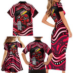 Melbourne Renegades Cricket Family Matching Short Sleeve Bodycon Dress and Hawaiian Shirt Australian Cricket Mascot - Modern Indigenous Style