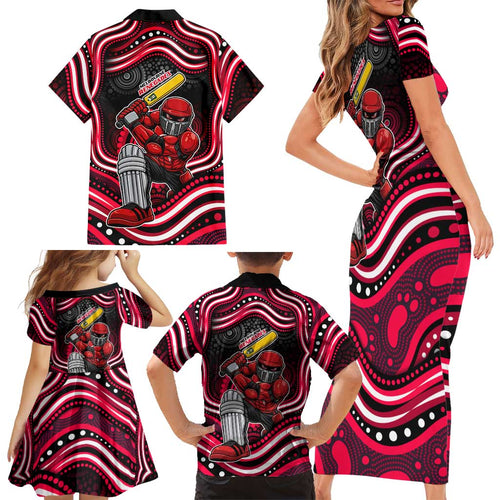 Melbourne Renegades Cricket Family Matching Short Sleeve Bodycon Dress and Hawaiian Shirt Australian Cricket Mascot - Modern Indigenous Style