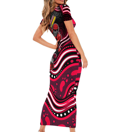 Melbourne Renegades Cricket Family Matching Short Sleeve Bodycon Dress and Hawaiian Shirt Australian Cricket Mascot - Modern Indigenous Style