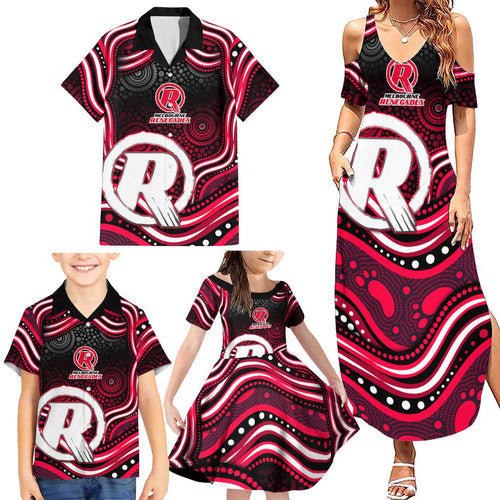 Melbourne Renegades Cricket Family Matching Summer Maxi Dress and Hawaiian Shirt Australian Cricket Mascot - Modern Indigenous Style