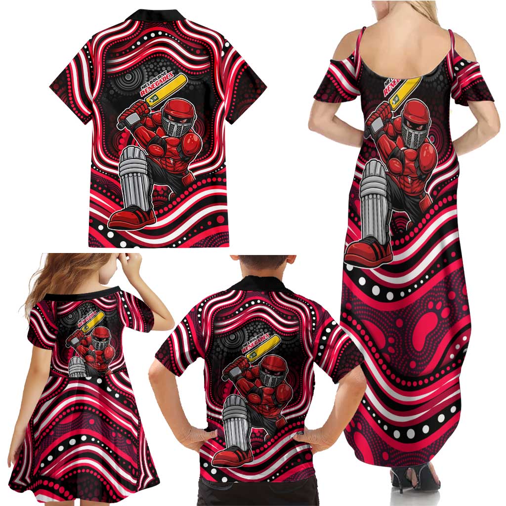 Melbourne Renegades Cricket Family Matching Summer Maxi Dress and Hawaiian Shirt Australian Cricket Mascot - Modern Indigenous Style