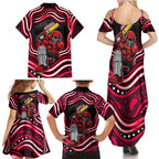 Melbourne Renegades Cricket Family Matching Summer Maxi Dress and Hawaiian Shirt Australian Cricket Mascot - Modern Indigenous Style