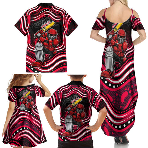 Melbourne Renegades Cricket Family Matching Summer Maxi Dress and Hawaiian Shirt Australian Cricket Mascot - Modern Indigenous Style