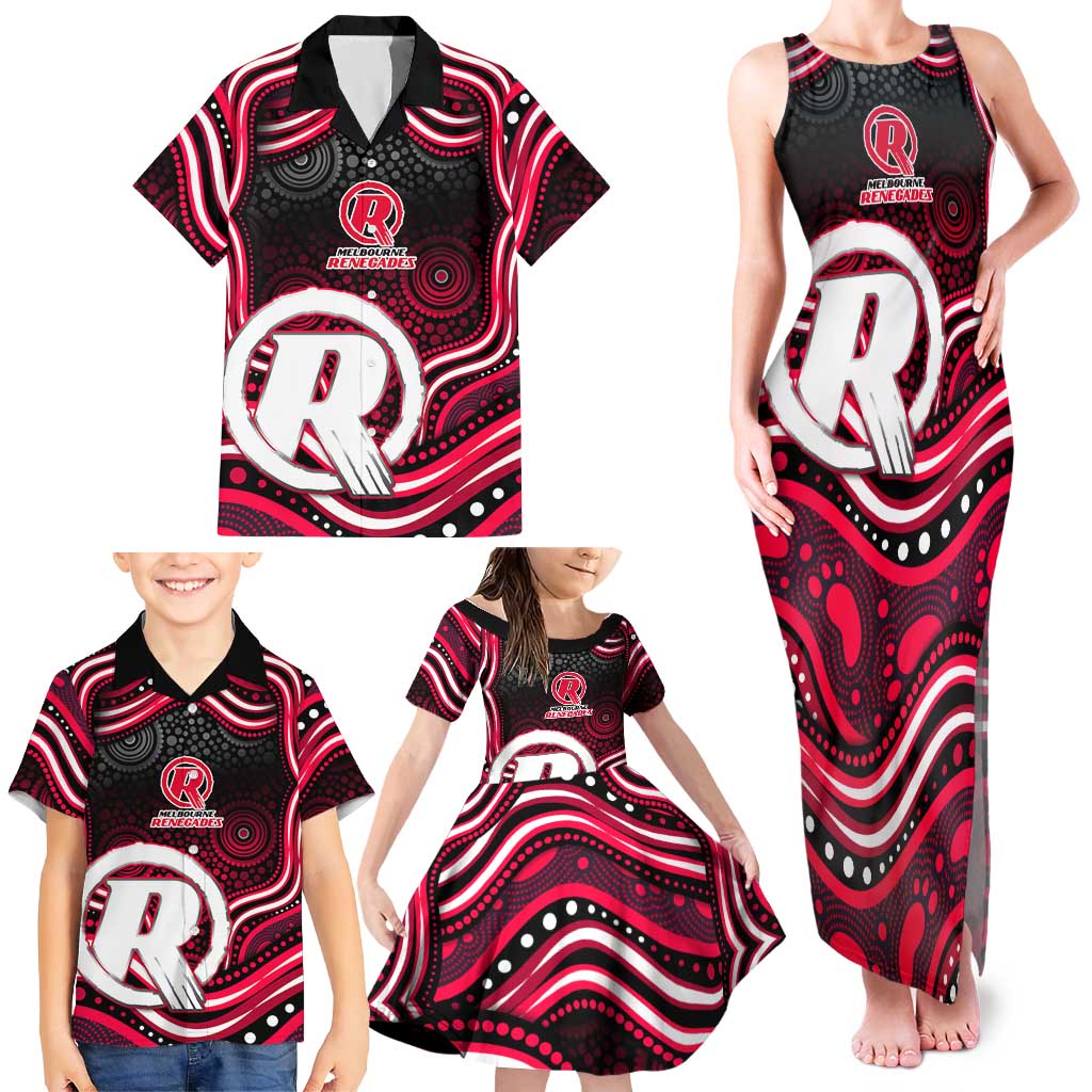 Melbourne Renegades Cricket Family Matching Tank Maxi Dress and Hawaiian Shirt Australian Cricket Mascot - Modern Indigenous Style