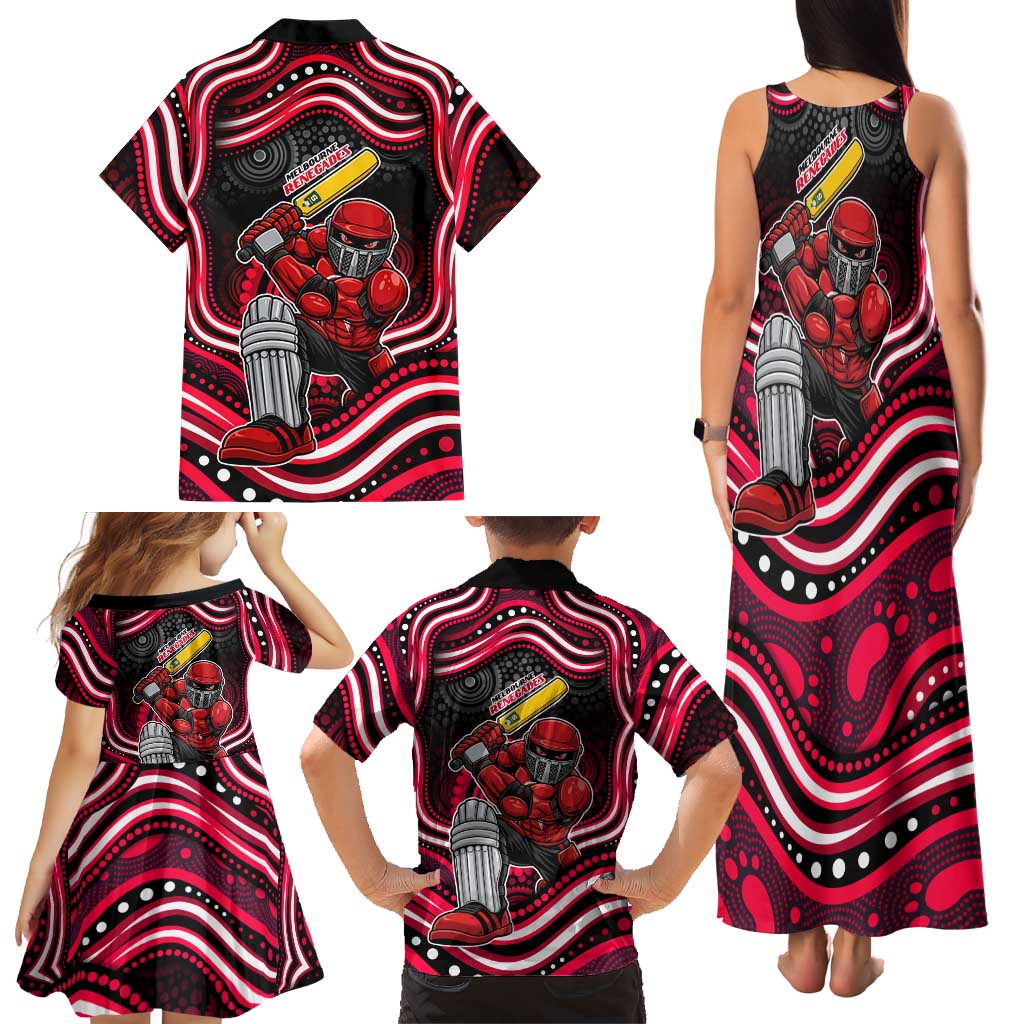 Melbourne Renegades Cricket Family Matching Tank Maxi Dress and Hawaiian Shirt Australian Cricket Mascot - Modern Indigenous Style