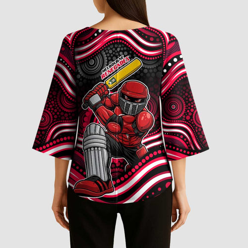 Melbourne Renegades Cricket Kimono Sleeve Blouse Australian Cricket Mascot - Modern Indigenous Style