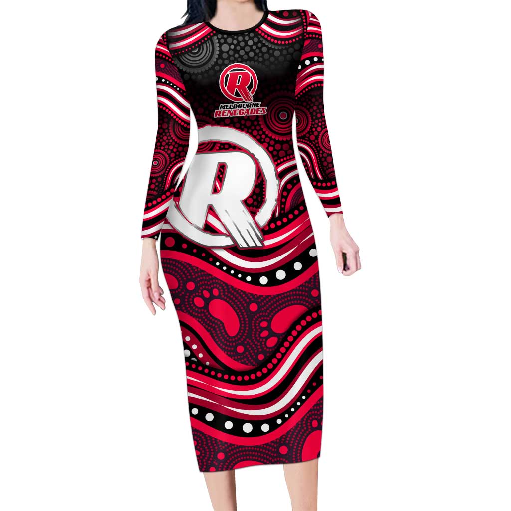Melbourne Renegades Cricket Long Sleeve Bodycon Dress Australian Cricket Mascot - Modern Indigenous Style