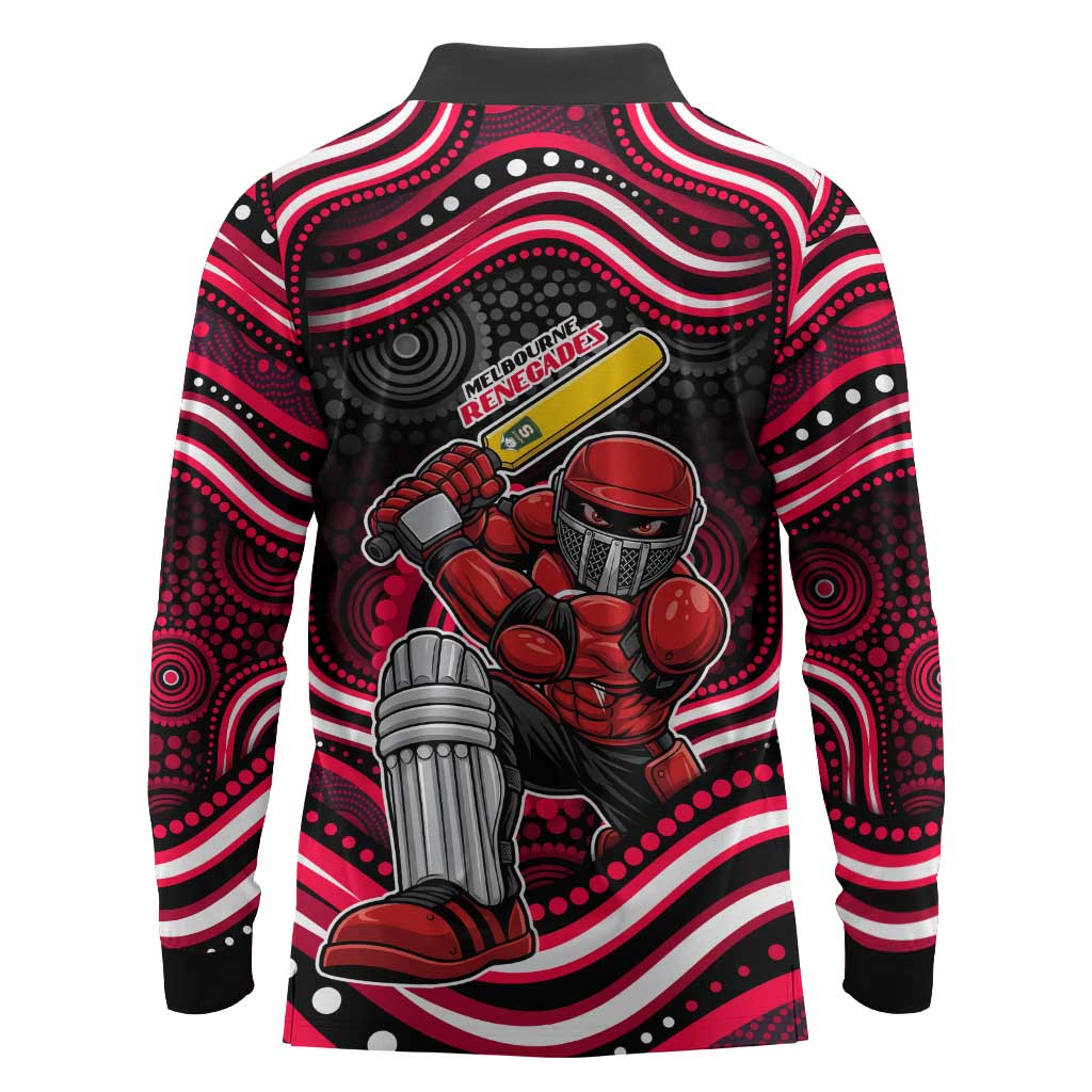 Melbourne Renegades Cricket Long Sleeve Polo Shirt Australian Cricket Mascot - Modern Indigenous Style