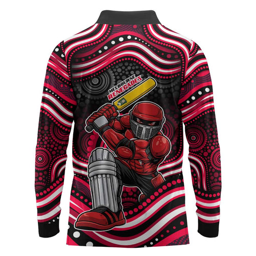 Melbourne Renegades Cricket Long Sleeve Polo Shirt Australian Cricket Mascot - Modern Indigenous Style