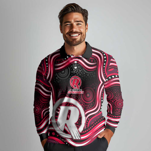 Melbourne Renegades Cricket Long Sleeve Polo Shirt Australian Cricket Mascot - Modern Indigenous Style