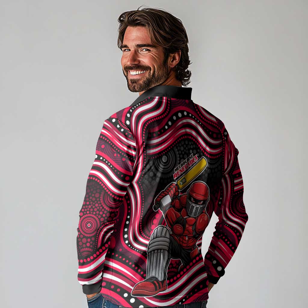 Melbourne Renegades Cricket Long Sleeve Polo Shirt Australian Cricket Mascot - Modern Indigenous Style