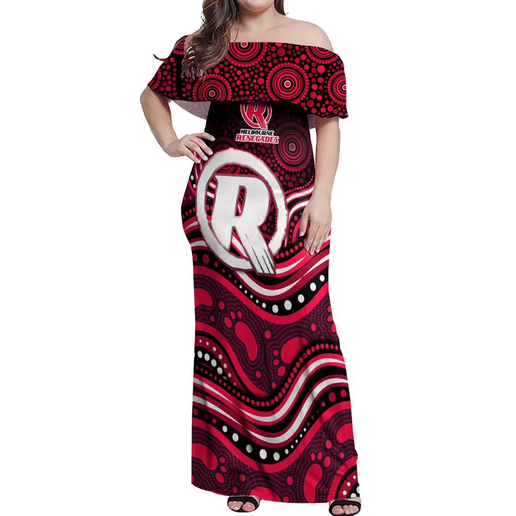 Melbourne Renegades Cricket Off Shoulder Maxi Dress Australian Cricket Mascot - Modern Indigenous Style