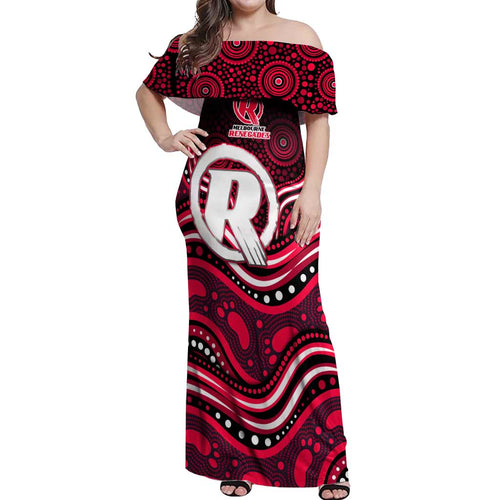 Melbourne Renegades Cricket Off Shoulder Maxi Dress Australian Cricket Mascot - Modern Indigenous Style