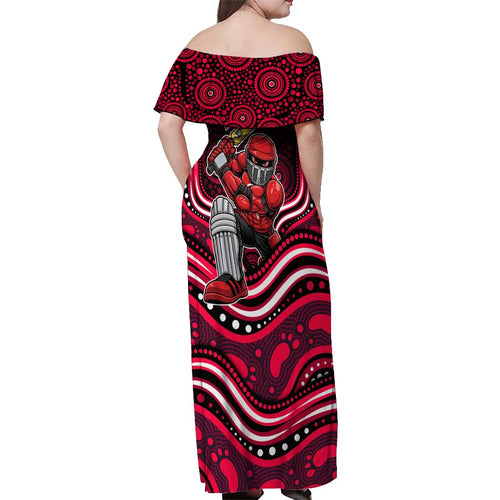 Melbourne Renegades Cricket Off Shoulder Maxi Dress Australian Cricket Mascot - Modern Indigenous Style