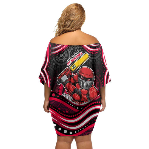 Melbourne Renegades Cricket Off Shoulder Short Dress Australian Cricket Mascot - Modern Indigenous Style