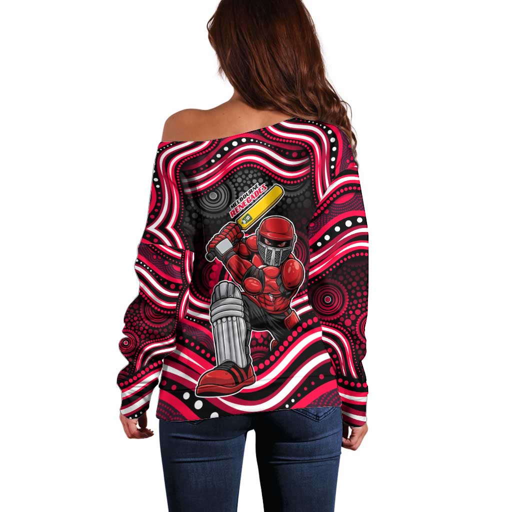 Melbourne Renegades Cricket Off Shoulder Sweater Australian Cricket Mascot - Modern Indigenous Style