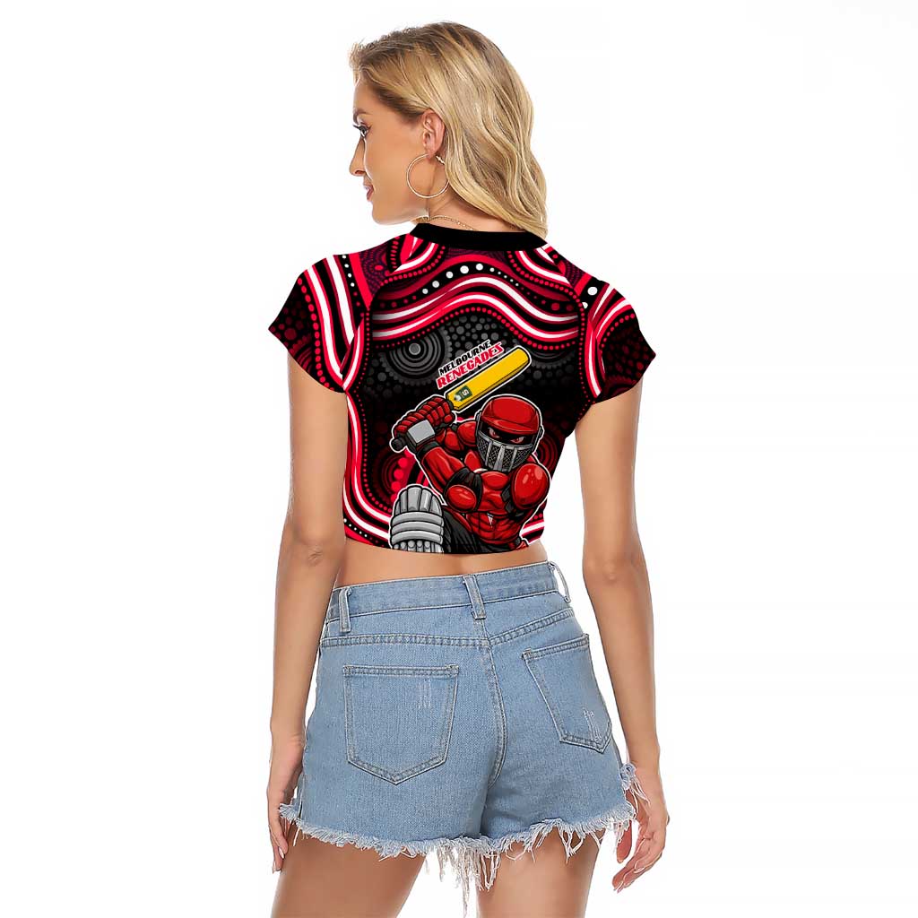 Melbourne Renegades Cricket Raglan Cropped T Shirt Australian Cricket Mascot - Modern Indigenous Style