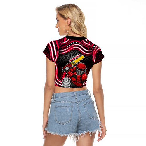 Melbourne Renegades Cricket Raglan Cropped T Shirt Australian Cricket Mascot - Modern Indigenous Style