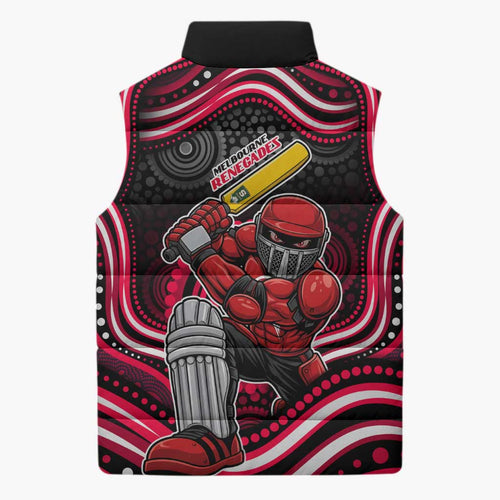 Melbourne Renegades Cricket Sleeveless Puffer Jacket Australian Cricket Mascot - Modern Indigenous Style
