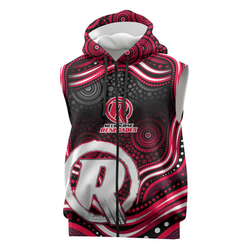 Melbourne Renegades Cricket Sleeveless Zip Hoodie Australian Cricket Mascot - Modern Indigenous Style