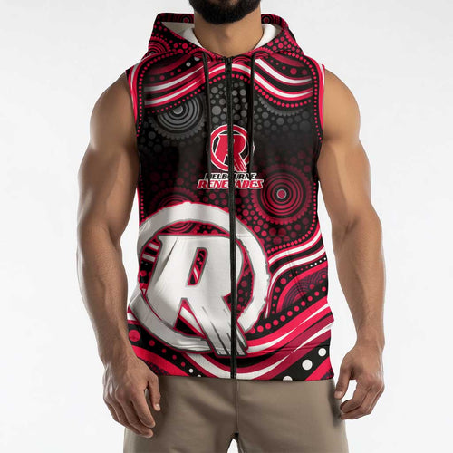 Melbourne Renegades Cricket Sleeveless Zip Hoodie Australian Cricket Mascot - Modern Indigenous Style