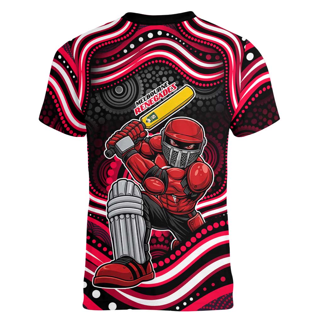 Melbourne Renegades Cricket Women V-Neck T-Shirt Australian Cricket Mascot - Modern Indigenous Style