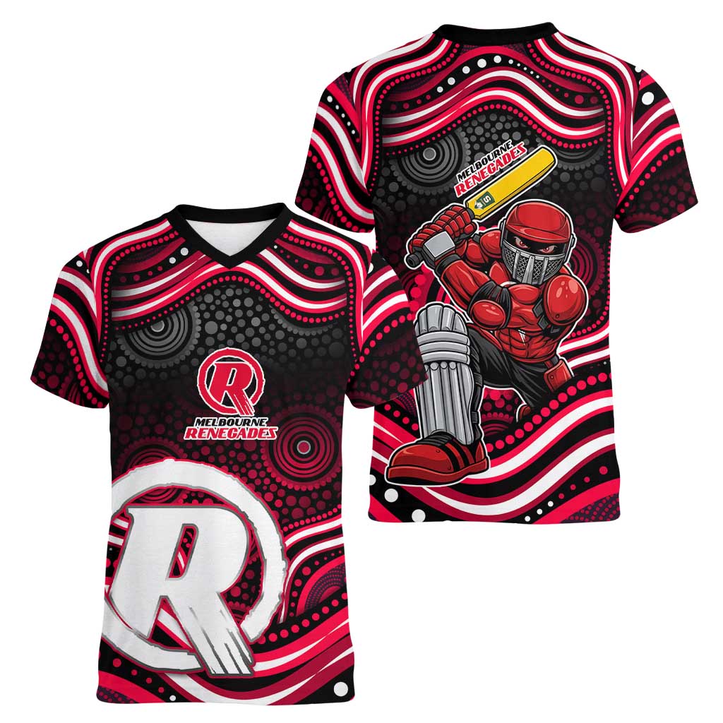 Melbourne Renegades Cricket Women V-Neck T-Shirt Australian Cricket Mascot - Modern Indigenous Style