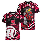 Melbourne Renegades Cricket Women V-Neck T-Shirt Australian Cricket Mascot - Modern Indigenous Style