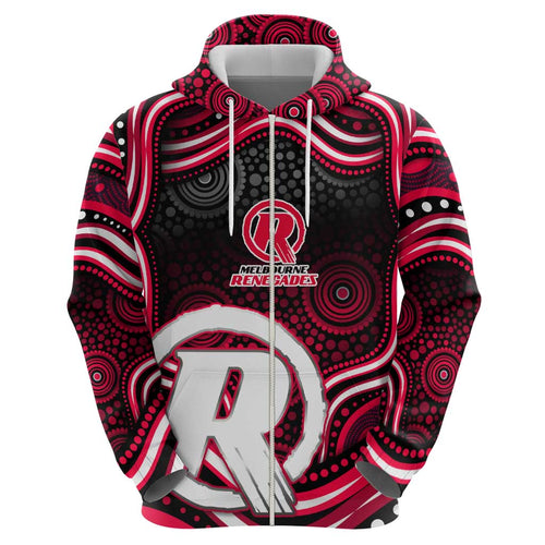 Melbourne Renegades Cricket Zip Hoodie Australian Cricket Mascot - Modern Indigenous Style