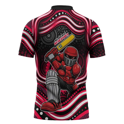 Melbourne Renegades Cricket Zipper Polo Shirt Australian Cricket Mascot - Modern Indigenous Style