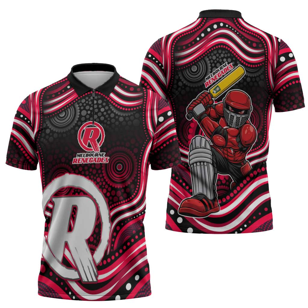 Melbourne Renegades Cricket Zipper Polo Shirt Australian Cricket Mascot - Modern Indigenous Style