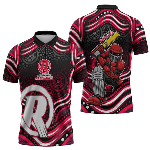 Melbourne Renegades Cricket Zipper Polo Shirt Australian Cricket Mascot - Modern Indigenous Style