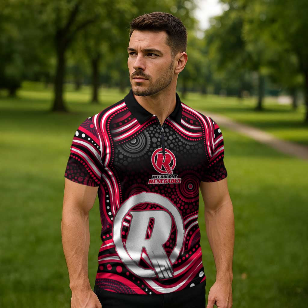 Melbourne Renegades Cricket Zipper Polo Shirt Australian Cricket Mascot - Modern Indigenous Style